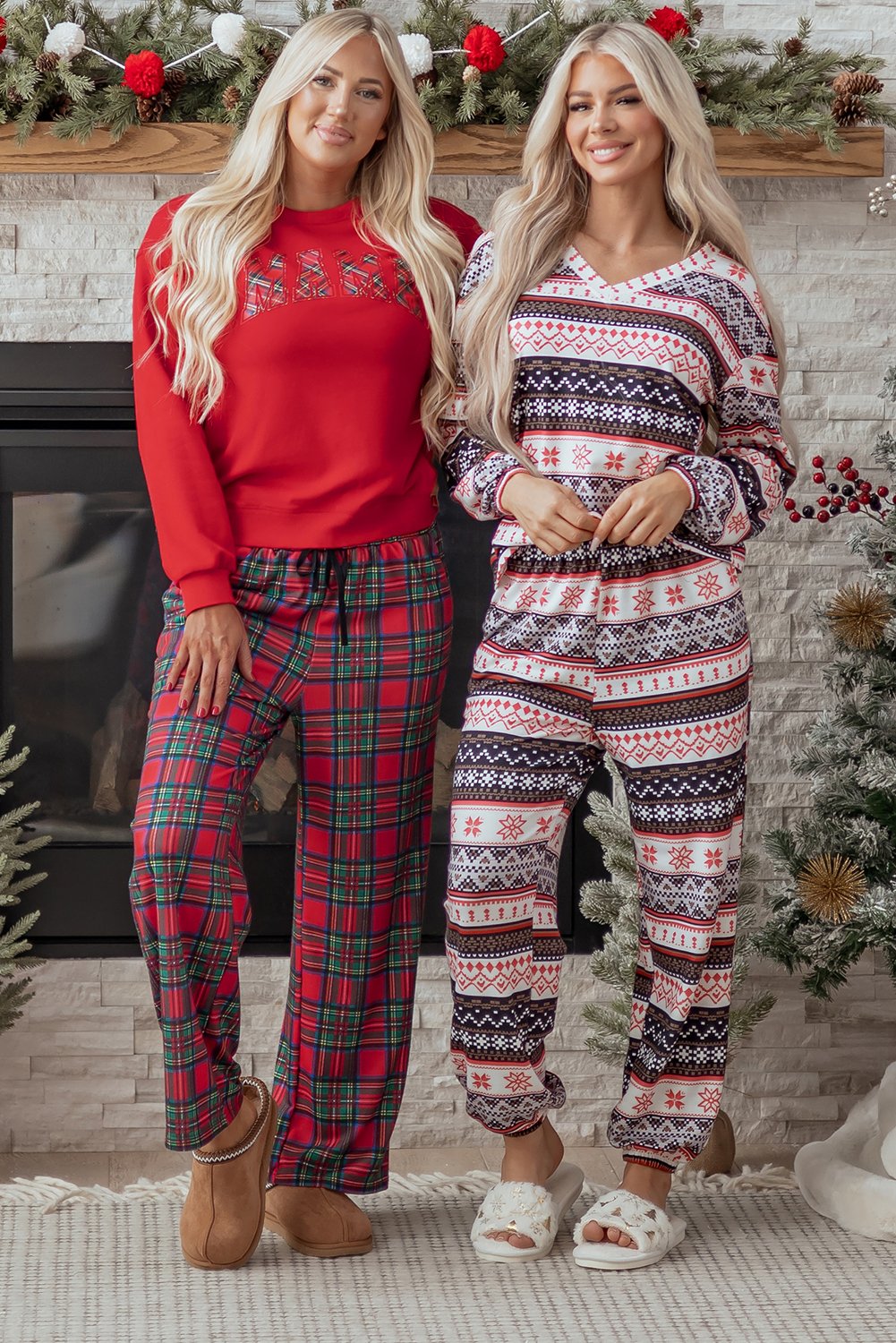 Red Plaid Mama Graphic Christmas Holiday Crewneck Pullover and Pants Two Piece Lounge Set Red Plaid Mama Graphic Christmas Holiday Crewneck Pullover and Pants Two Piece Lounge Set