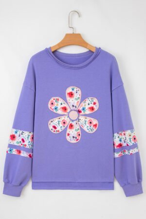 Wisteria Floral Applique Baggy Pullover Sweatshirt - Image 4