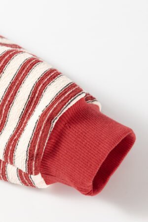 Red Stripe Buttoned V Neck Collared Drop Shoulder Top - Image 7