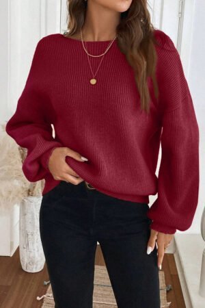 Red Dahlia Ribbed Knit Ribbon Knot Backless Drop Shoulder Sweater - Image 3