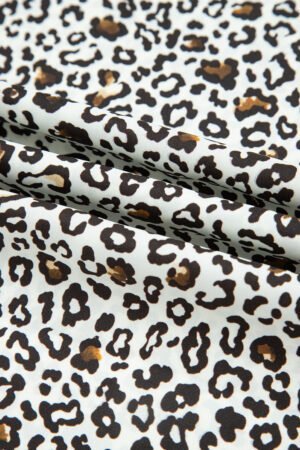 Khaki Plus Size Button V Neck Leopard Print Puff Sleeve Loose Mini Dress - Image 16