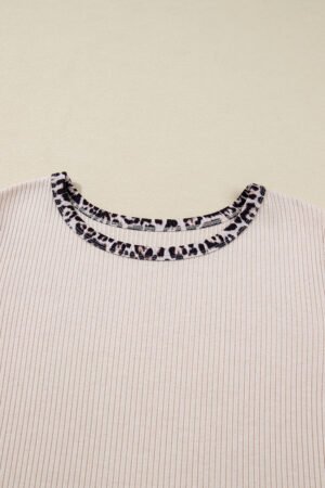 Parchment Ribbed Contrast Leopard Edge Round Neck Plus Knit Top - Image 10