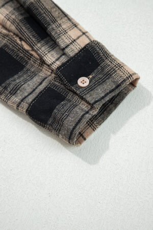 Multicolour Retro Plaid Double Flap Pocket Brushed Shacket - Image 12