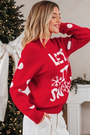 Red Dahlia LET IT SNOW Graphic Christmas Holiday Loose Sweater - Image 3