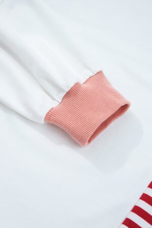 Red Stripe Colorblock Patchwork Contrast Stitching Oversize Sweatshirt - Image 7