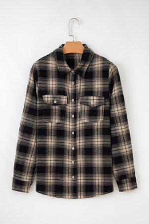 Multicolour Retro Plaid Double Flap Pocket Brushed Shacket - Image 10