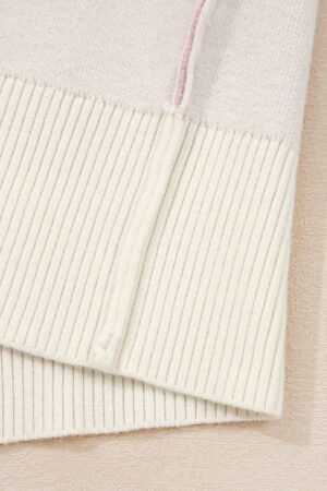 Pink Bow Print Ribbed Trim Exposed Seam Drop Shoulder Loose Sweater - Image 6