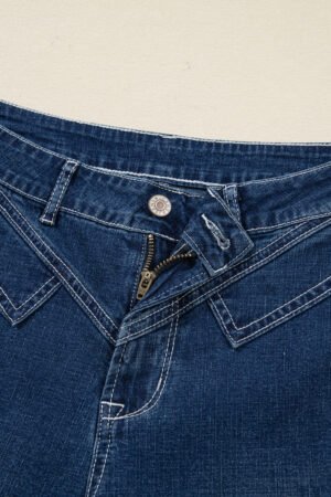 Sail Blue Stitched Waist Detail Loose Cuffed Jeans - Image 8