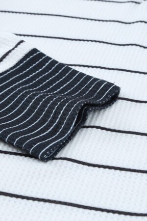 Striped Color Block Buttoned Waffle Knit Shirt - Image 8