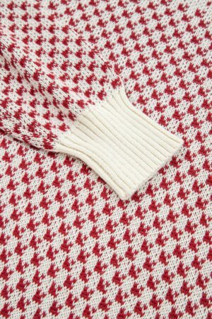 Red Contrast Color Pattern Lantern Sleeve Sweater - Image 8