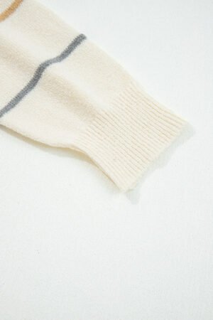 Multicolour Striped Buttoned Front V Neck Drop Shoulder Cardigan Sweater - Image 7