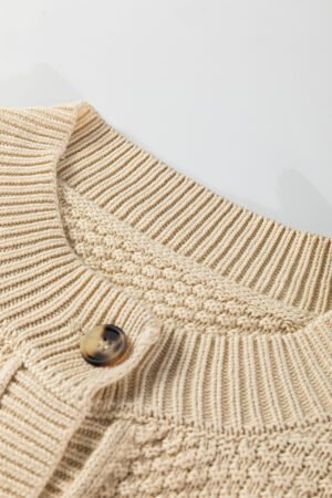 Beige Button Front Cropped Cardigan Sweater - Image 11