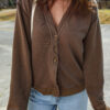 Coffee Button Front V Neck Casual Cardigan