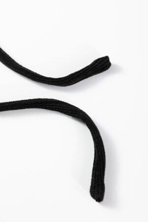 Black Solid Color Textured Knit Drop Shoulder Pullover Drawstring Shorts Set - Image 10
