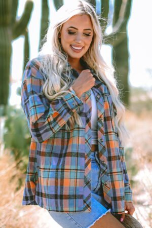 Orange Plaid Print Loose Vintage Shirt - Image 4