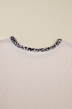 Parchment Ribbed Contrast Leopard Edge Round Neck Plus Knit Top - Image 14