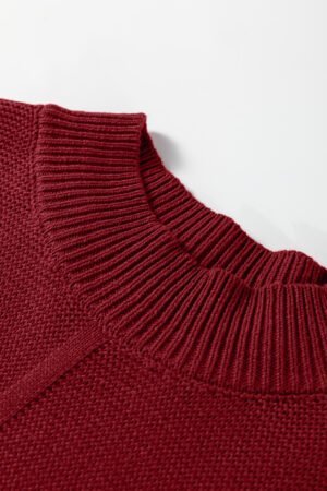 Red Dahlia Solid Color Front Seam Drop Shoulder Loose Sweater - Image 9