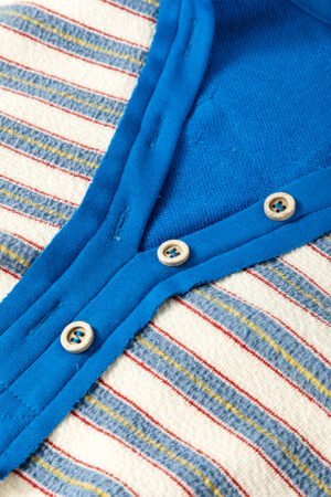 Blue Stripe Buttoned V Neck Collared Drop Shoulder Top - Image 8