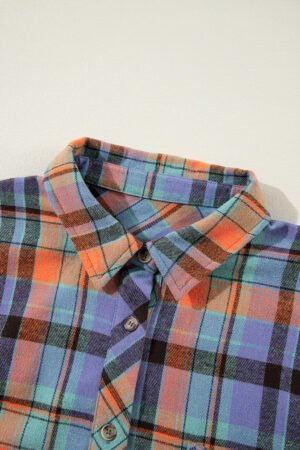 Orange Plaid Print Loose Vintage Shirt - Image 7