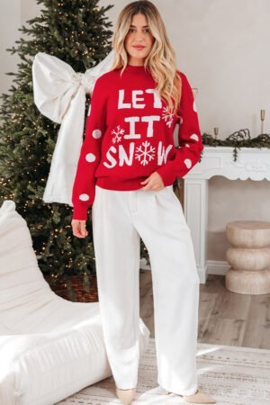 Red Dahlia LET IT SNOW Graphic Christmas Holiday Loose Sweater - Image 4