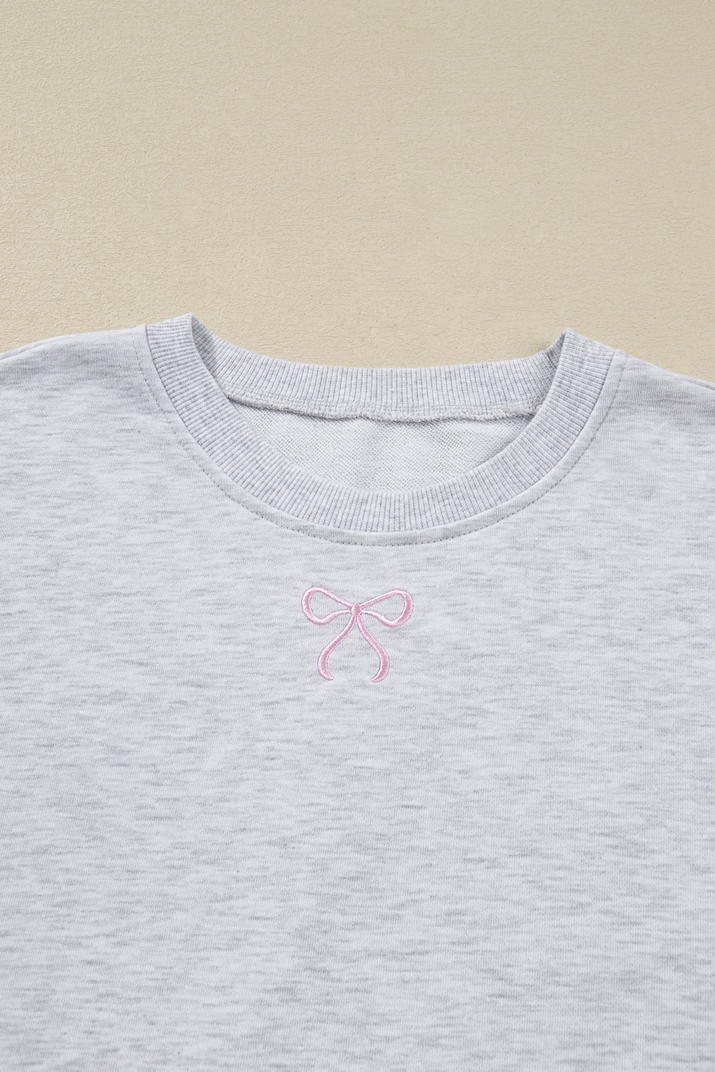 Light Grey Girly Bow Embroidered Puff Sleeve Pullover Loose Shorts Plus 2pcs Outfit Light Grey Girly Bow Embroidered Puff Sleeve Pullover Loose Shorts Plus 2pcs Outfit