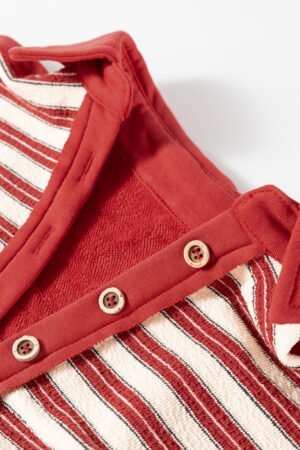 Red Stripe Buttoned V Neck Collared Drop Shoulder Top - Image 8