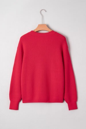 Fiery Red Sequin Bow Accent Drop Shoulder Festive Sweater - Image 6