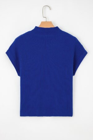 Dark Blue Patch Pocket Ribbed Knit Short Sleeve Sweater - Image 9