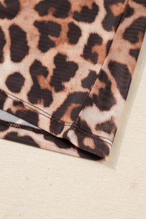 Brown Leopard Mock Neck Long Sleeve Mesh Top - Image 8