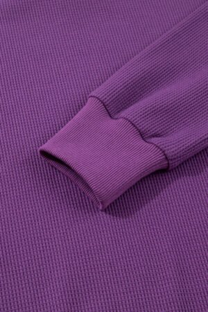 Orchid Mist Solid Color Raw Seam Patchwork Ribbed Drop Shoulder Sweatshirt - Image 4