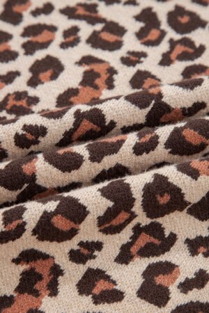 Khaki Leopard Print High Neck Shift Mini Sweater Dress - Image 9