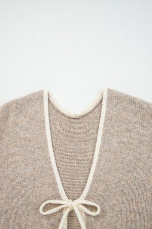 Pale Khaki Tied Front Drop Shoulder Chunky Casual Cardigan - Image 5