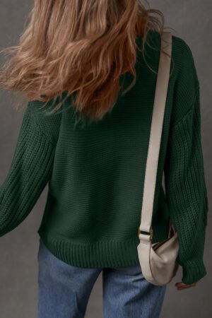 Mist Green Solid Color Front Seam Drop Shoulder Loose Sweater - Image 2