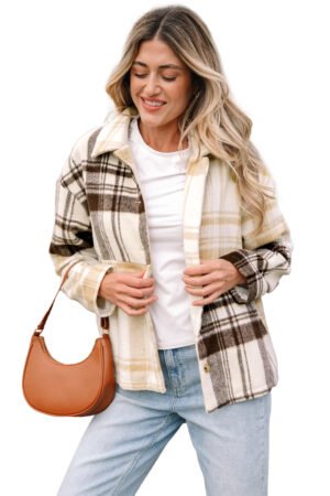 Multicolour Plaid Patchwork Side Pockets Buttoned Shacket - Image 26