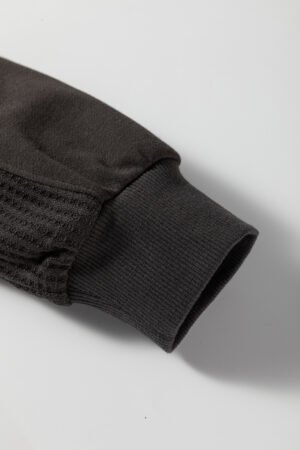 Carbon Grey Waffle Knit Patchwork Half Zipped Casual Sweatshirt - Image 13