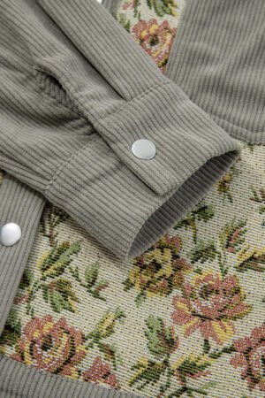 Medium Grey Ribbed Retro Floral Patchwork Shirt Style Jacket - Image 14