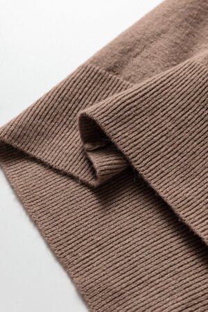 Dark Khaki Contrast Striped Trim V Neck Varsity Sweater - Image 8