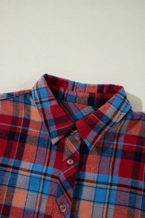 Red Plaid Print Loose Vintage Shirt - Image 5