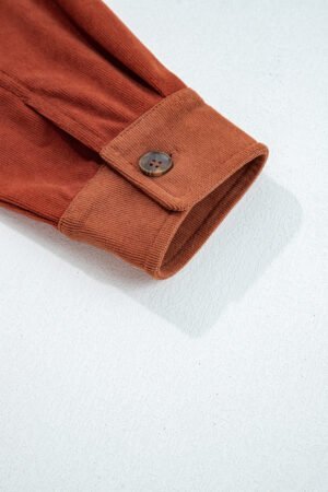 Gold Flame Velvet Flap Pockets Drop Shoulder Casual Shacket - Image 5