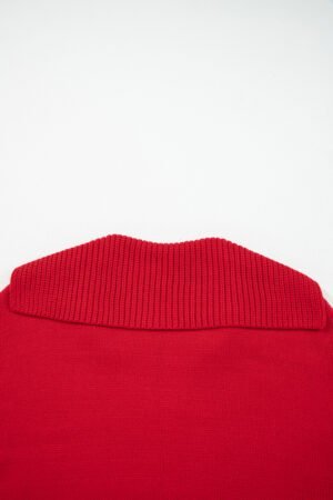 Racing Red Collared V Neck Ribbed Edge Sexy Elegant Sweater - Image 7
