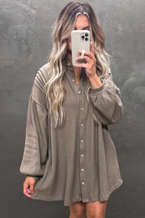 Alternative view of Simply Taupe Waffle Knit Shirt Tunic Dress