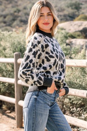 Carbon Grey Leopard Drop Shoulder Baggy Sweater - Image 5