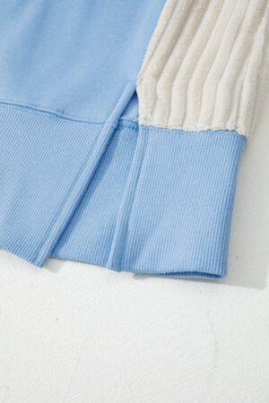 Beau Blue Sequin Nutcracker Textured Sleeve Patchwork Color Block Sweatshirt - Image 6