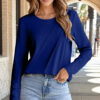 Navy Blue Asymmetric Seam Detail Solid Color Long Sleeve Top