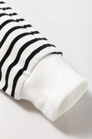Black Stripe Raglan Sleeve Side Slits Loose Sweatshirt - Image 8