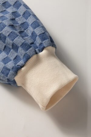 Parchment Checkered Patchwork Kangaroo Pocket Half Zipper Hoodie - Image 6