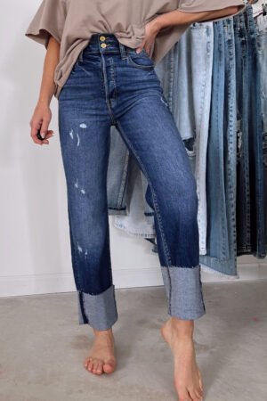 Blue-2 High Waist Distressed Straight Leg Jeans - Image 4