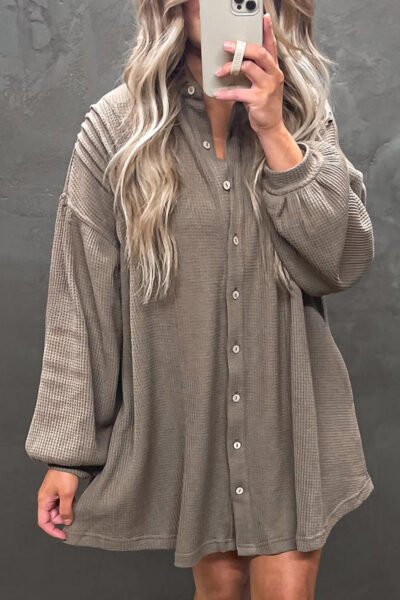 Simply Taupe Waffle Knit Shirt Tunic Dress