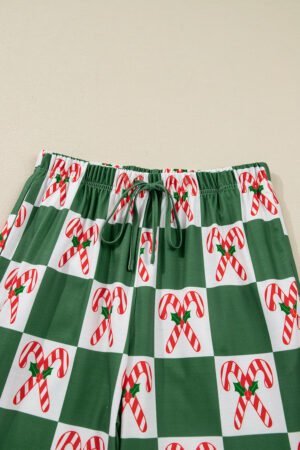 Green Holly Jolly Checkered Pattern 2pcs Long Pajama Set - Image 7
