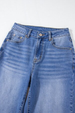 Sail Blue Raw Hem Unique Cuffs Straight High Rise Loose Jeans - Image 10